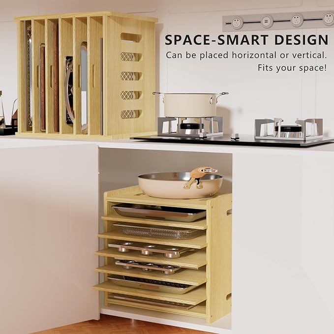 7 Tier Wooden Tray Dividers for Cabinets, Baking Cookie Sheet Organizer - Image 6
