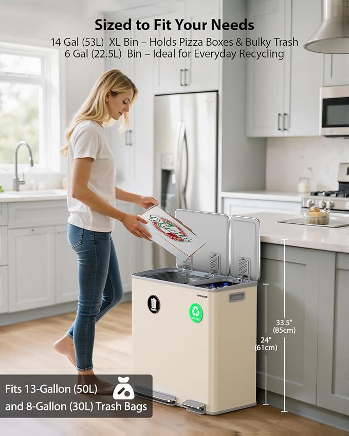Lovewind Dual Trash Can, 14 + 6 Gallon Garbage Can - Image 2