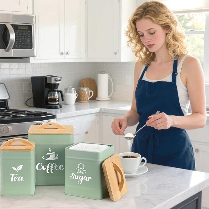 Maxdot 3 Set Coffee Sugar Tea Containers, Square Airtight Kitchen Canisters - Image 5