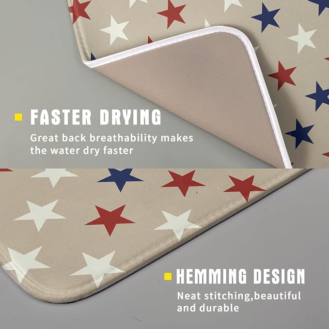 Patriotic July of 4th Blue Red White Star Dish Drying Mat - Image 3
