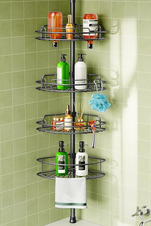 HAMITOR Corner Shower Caddy Tension Pole: 4-Tier Rust-Resistant Adjustable by HAMITOR