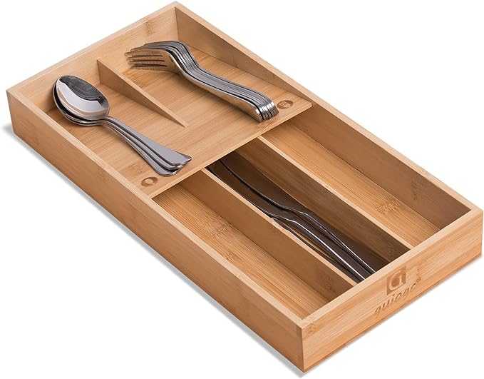 guiogc Bamboo Silverware Organizer, Kitchen Silverware Drawer Organizer by guiogc
