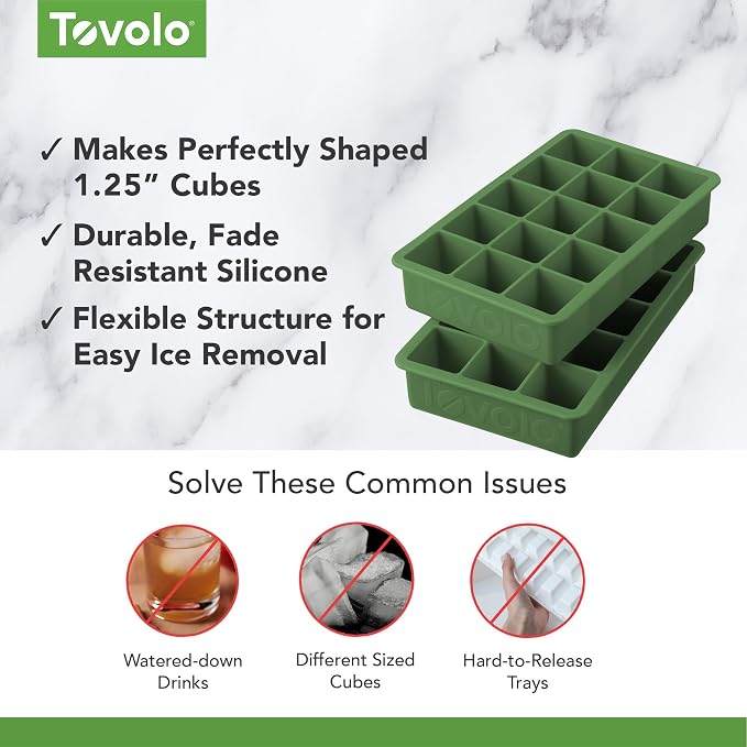 Tovolo Silicone Ice Cube Tray Pesto Green Pack of 2 BPA Free Ice Tray Mold - Image 3
