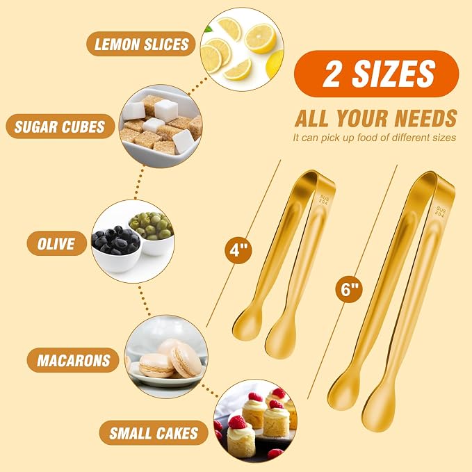 12PCS Mini Tongs For Serving, 2 Sizes 6 & 4 Inch Ice Tongs Mini Gold Sugar - Image 3