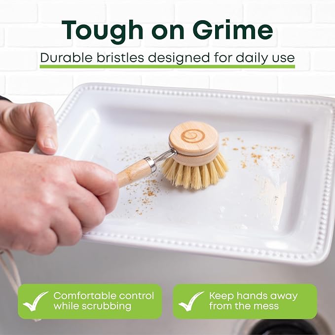 Tieralia Bamboo Dish Brush Set 5 Piece – Eco Friendly Kitchen Cleaning Kit - Image 6