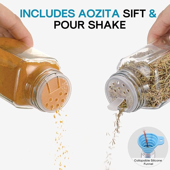 AOZITA 24 Pcs Glass Spice Jars - 4oz Empty Square Spice Bottles Containers - Image 4
