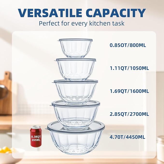 Luvan 5-Piece Glass Mixing Bowls Set - Image 3