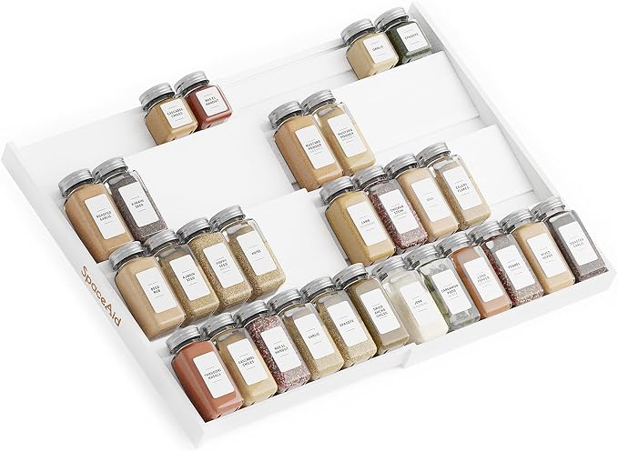 SpaceAid Bamboo White Spice Drawer Organizer, Expandable 4 Tier Spices Rack by SpaceAid