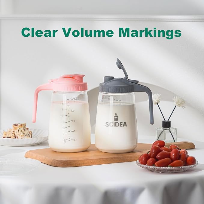 32oz Glass Pitcher with Lid, Heat & Cold Resistant, Leak-Proof Wide-Mouth Milk - Image 5
