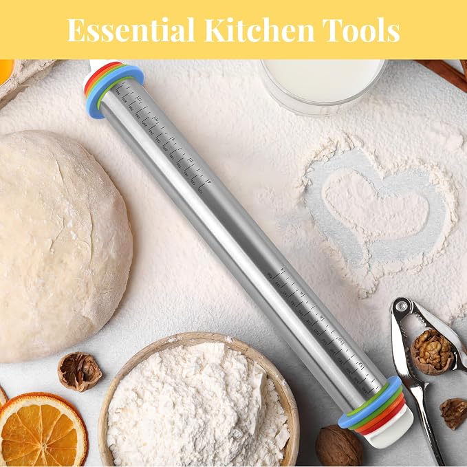 Adjustable Rolling Pin with 4 Thickness Rings - Image 7