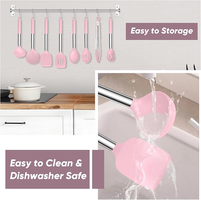 TeamFar Kitchen Utensils Set of 8, Silicone Utensils Kitchen Tools Set - Image 6