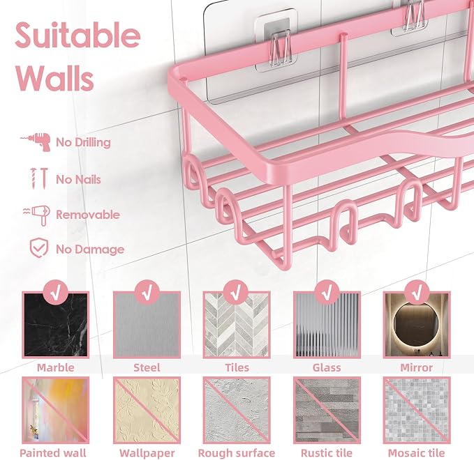 NESOMI Shower Caddy Adhesive Shower Organizer 7-Pack, Rustproof Stainless Steel - Image 9