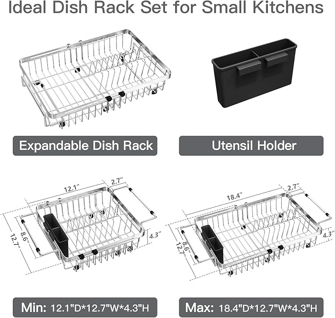 MAJALiS Dish Drying Rack Over The Sink, Expandable Stainless Steel Dish Drainer - Image 7
