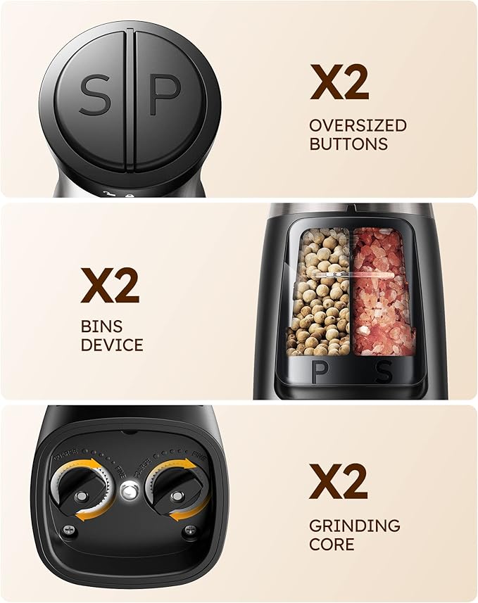 Sangcon Electric Salt and Pepper Grinder Set Shaker 2 IN 1 - Image 7