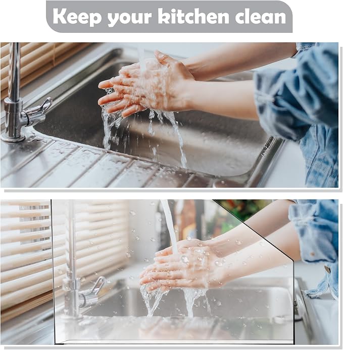 Vesici 2 Pcs Clear Acrylic Sink Splash Guard Freestanding Panel Barrier - Image 4