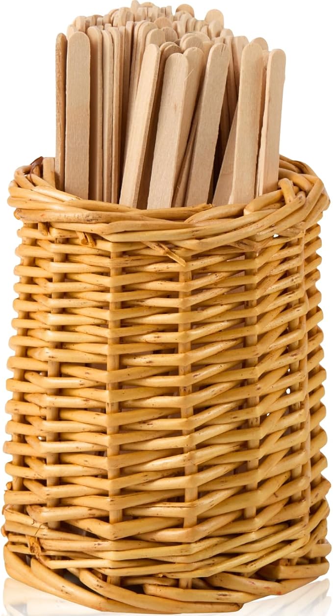 Wood Rattan Coffee Stirrer Holder Set by THORNIA