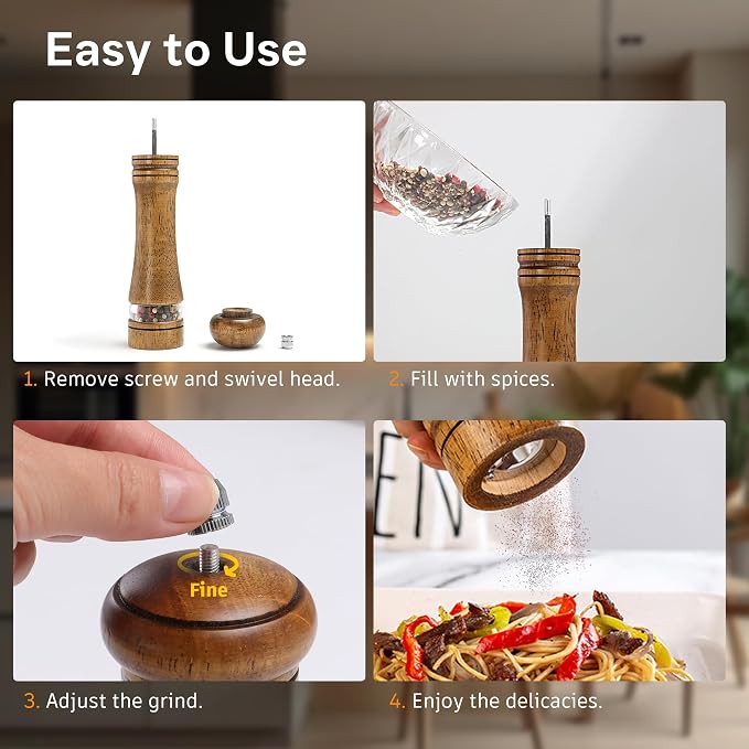 Wood Salt and Pepper Grinder, Salt Grinder and Pepper Mill, Oak Wood Shakers - Image 6