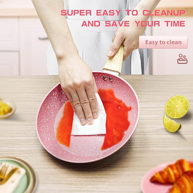 Frying Pan Nonstick, 9.5 Inch Pink Egg Pan, Non Stick Fry Pan 100% PTFE - Image 3