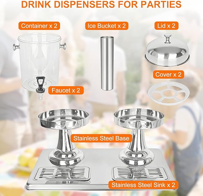 4.4 Gallon Iced Beverage Drink Dispenser, Stainless Steel Water Jar - Image 3