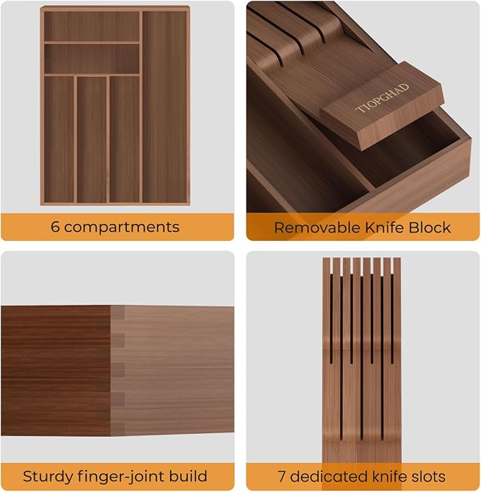 TIOPGHAD Small-Bamboo-Silverware-Drawer-Organizer, Expandable Utensil Kitchen - Image 7
