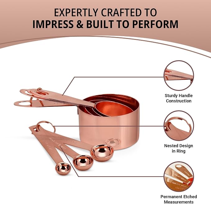 Copper Measuring Cups and Spoons Stainless Steel 9 pieces - Image 3