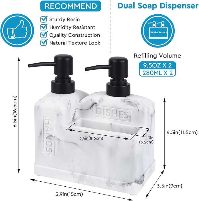 Kitchen Hand Soap and Dish Soap Dispenser Set, Dual Soap Dispenser - Image 7