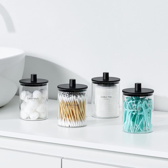 TIPGO Glass Qtip Holder Dispenser - 10 oz Clear Canister Apothecary Jar - Image 6