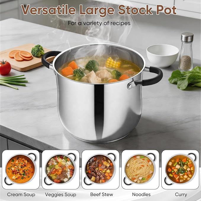 P&P CHEF Stainless Steel Stock Pot, 12 Qt Cooking Soup Pot - Image 6