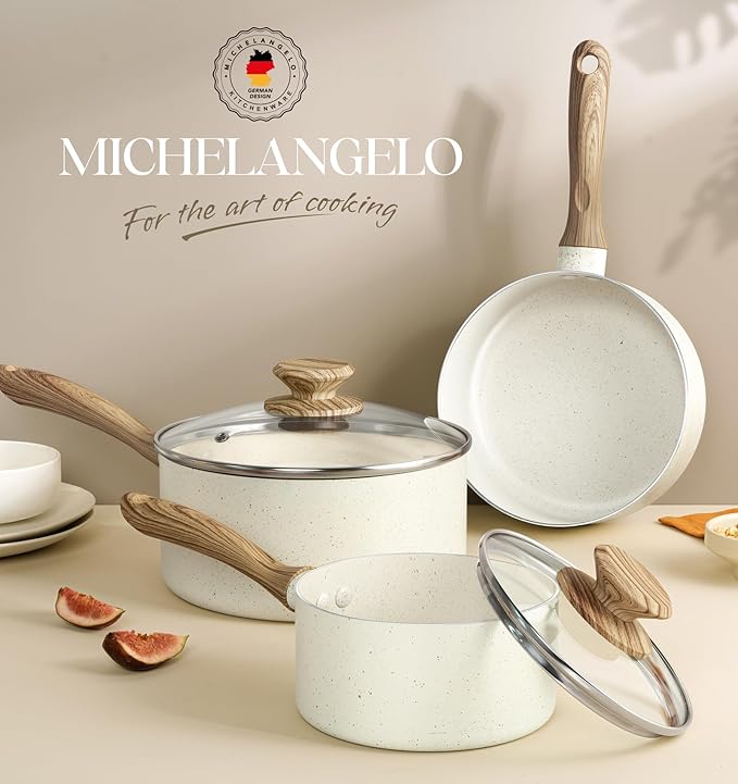 MICHELANGELO Saucepan Set with Lid, Nonstick Sauce Pan Sets with Granite - Image 6