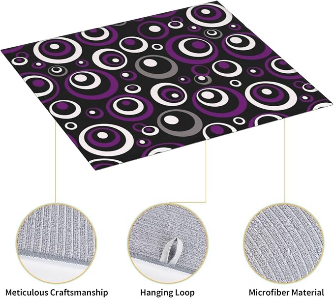 Purple White and Black Circle Pattern Dish Drying Mat, Absorbent Microfiber - Image 6