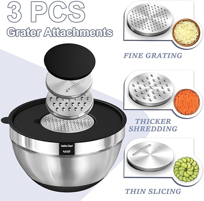 Umite Chef Mixing Bowls with Airtight Lids, 3 Grater Attachments & Non-Slip - Image 3