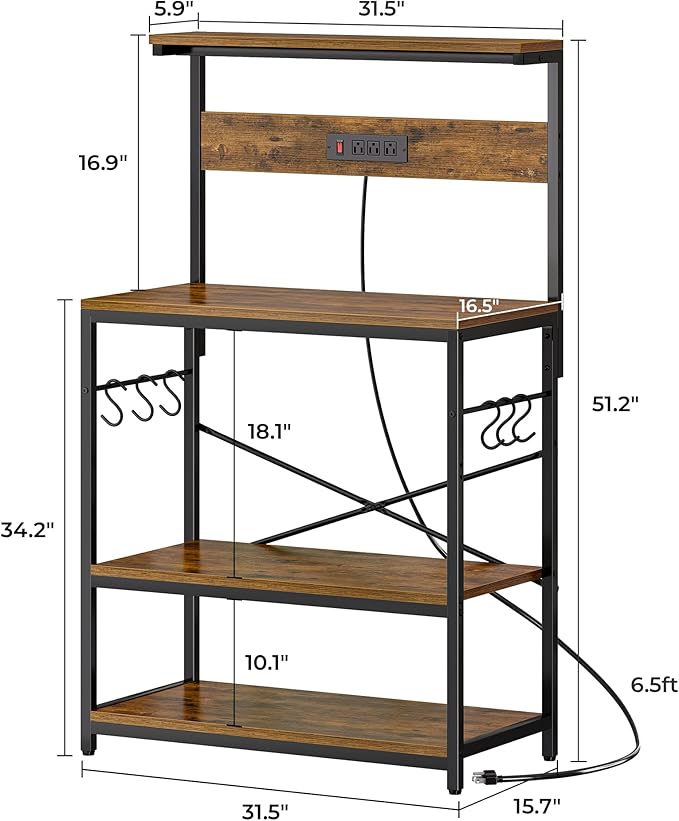 SUPERJARE Bakers Rack with Power Outlets, Microwave Stand, 31.5 X 16.5 Inch - Image 7