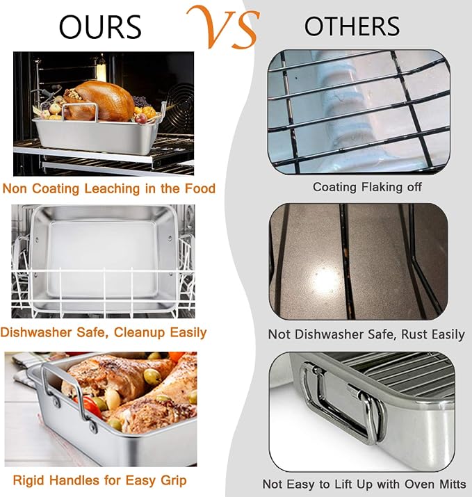 TeamFar Roasting Pan with Rack, 14 Inch Stainless Steel Turkey Roaster Lasagna - Image 6