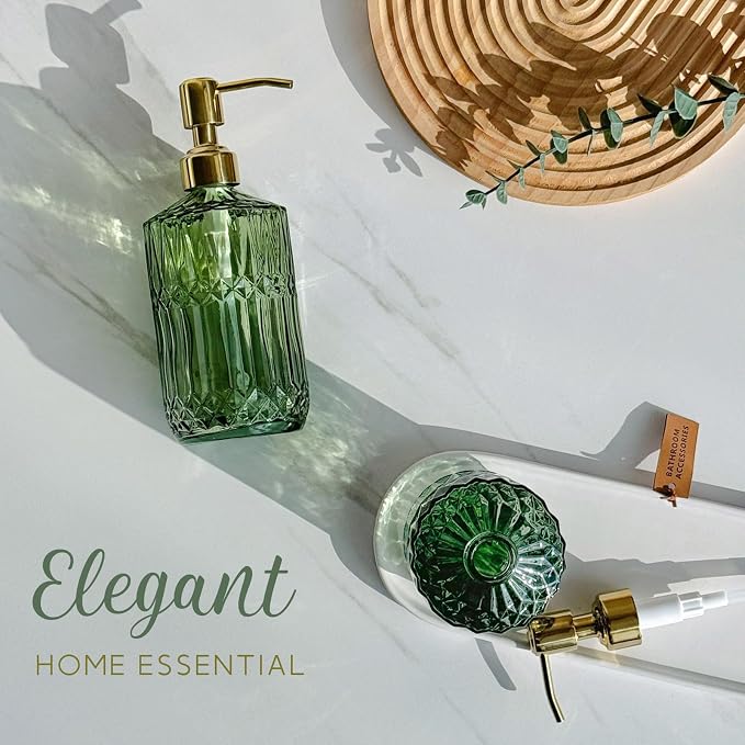 JASAI 2Pack 18Oz Green Glass Soap Dispenser - Image 8
