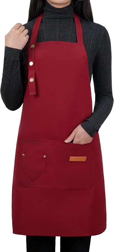 Apron for Men Women with Adjustable Straps and Large Pockets, Canvas Cotton by LOYGLIF