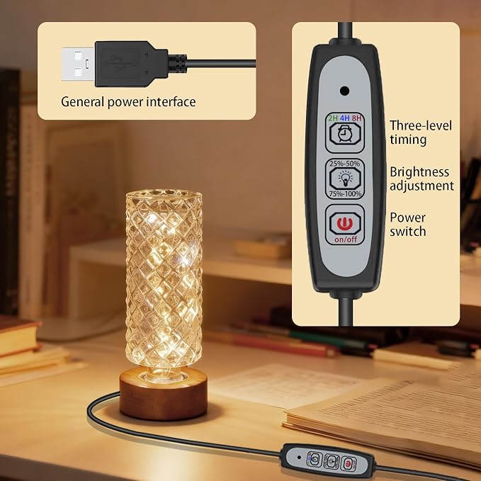 Dimmable Crystal Night Light, Small Bedside Lamp, Nightlight - Image 3