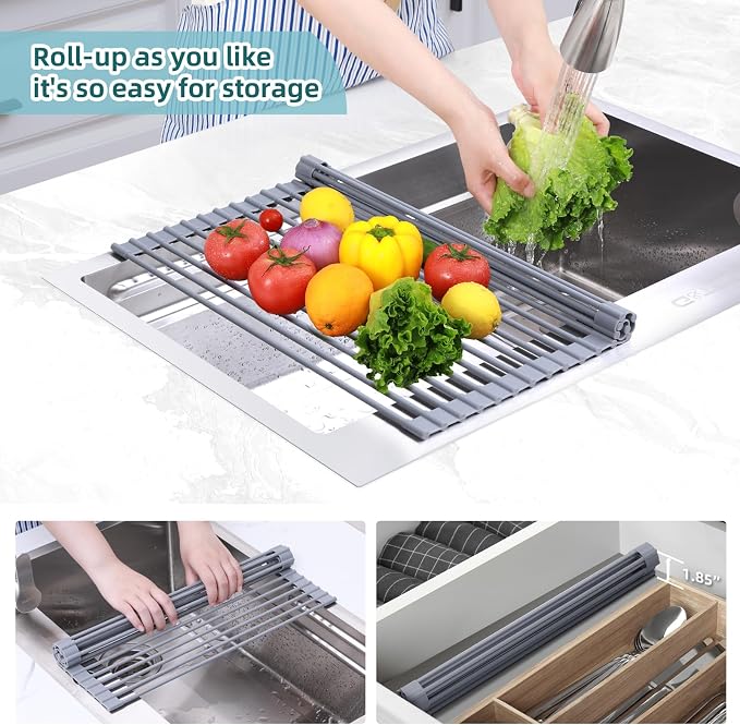 Ohuhu Roll Up Dish Drying Rack, Over The Sink Multipurpose Roll-Up Dish Racks - Image 8