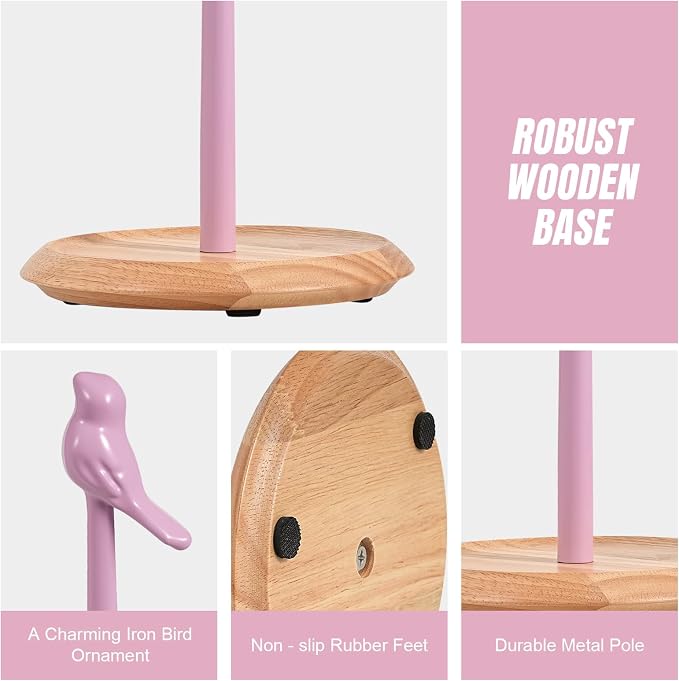 Wooden Paper Towel Holder countertop, Stylish Bird Shaped, Solid Wood Base&Iron - Image 6