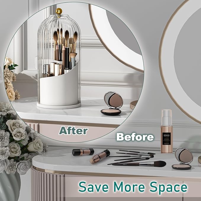 GAXmi Makeup Brush Holder with Lid Cosmetic Tools Organizer 360 Rotating - Image 6