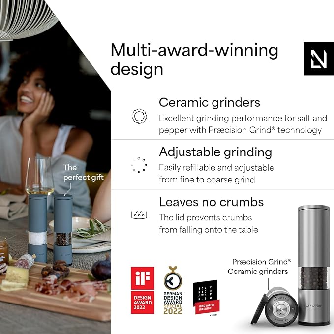 LARS NYSØM Salt and Pepper Grinder Set Manual, Stainless Steel Salt and Pepper - Image 2
