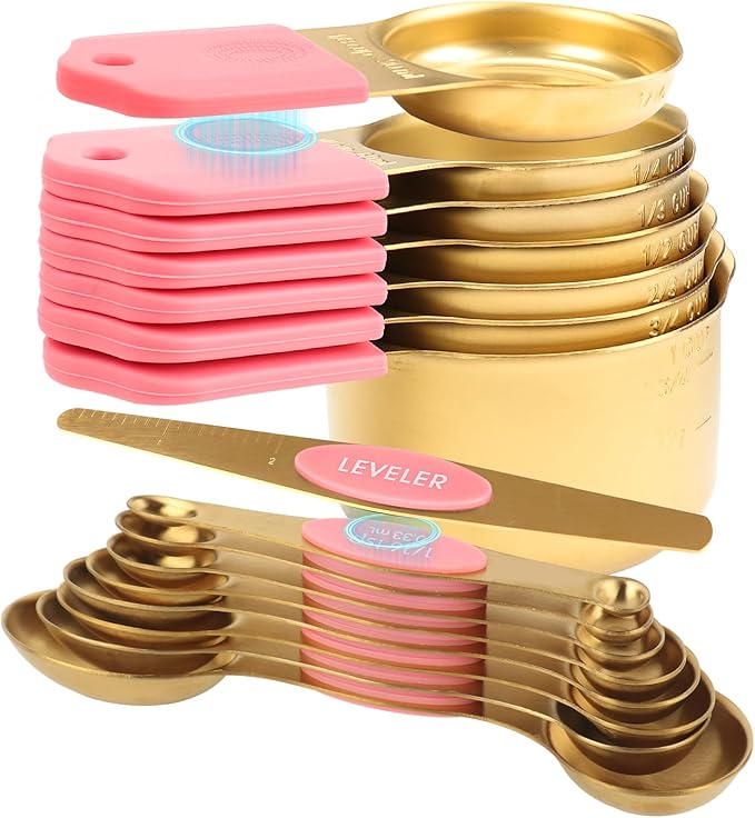 16-Piece Stainless Steel Measuring Cups and Spoons Set, Strong Magnetic Nesting by FONYA