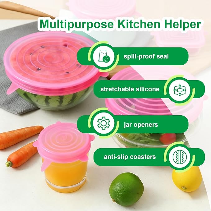 Silicone Stretch Lids – 6 Pack Reusable Food Covers, Flexible Silicone - Image 3