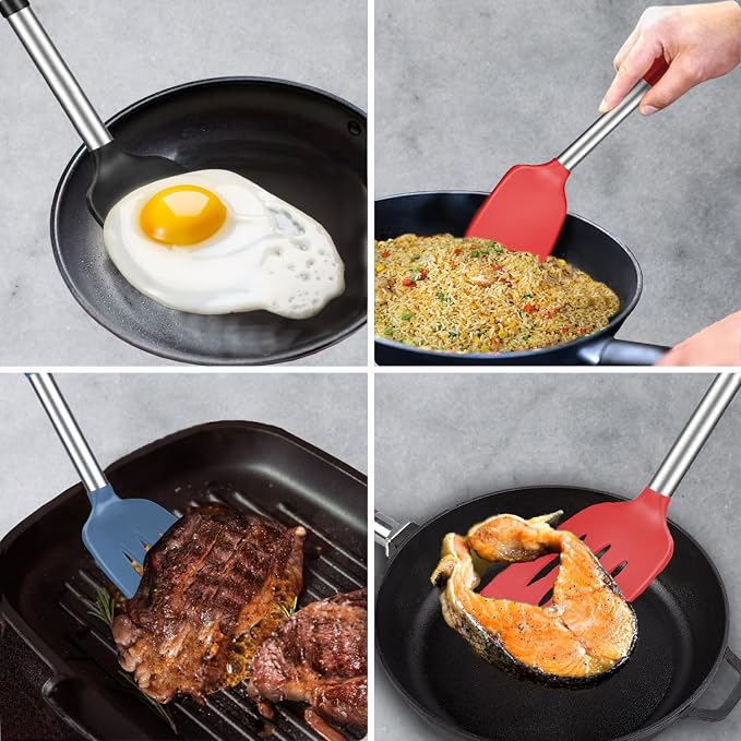 Silicone Spatula and Cooking Spoon, 5 Pack Solid & Slotted Spoons and Spatulas - Image 8