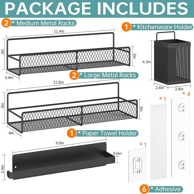 DTUQYX Spice Rack Wall Mounted 6 Pack: 100% Metal & Strong Adhesive Spice - Image 2