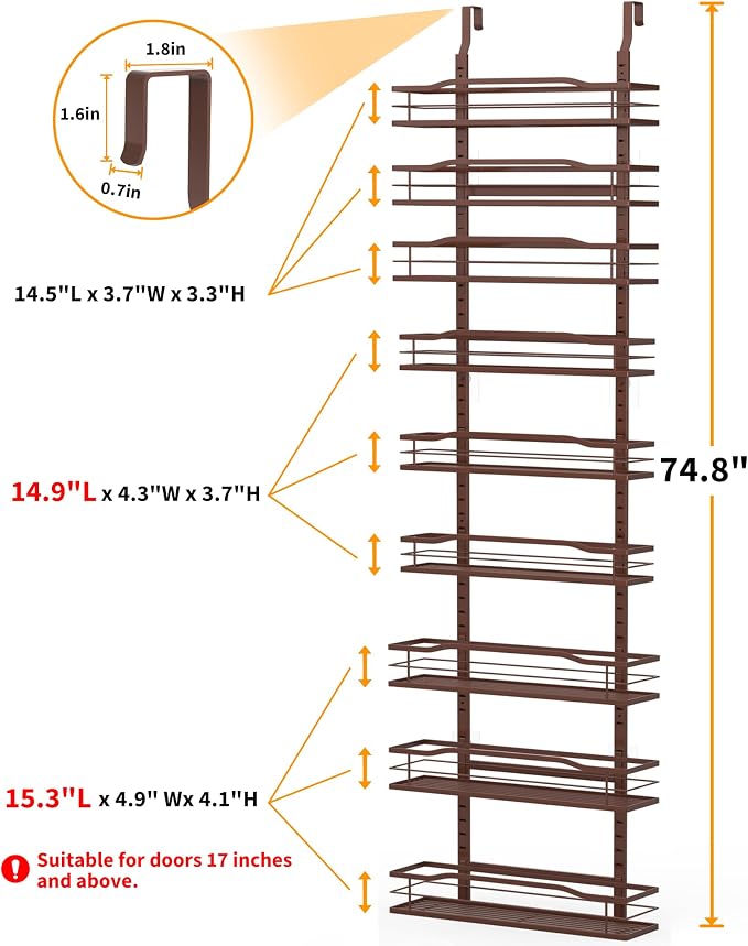 Moforoco Bronze 9-Tier Over The Door Pantry Organizer, Pantry Organization And - Image 2