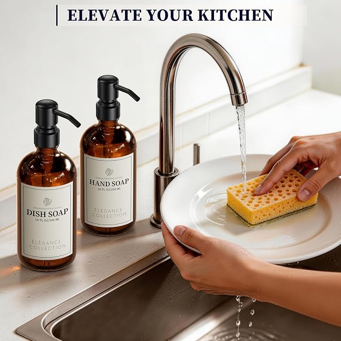 Amber Glass Soap Dispenser for Kitchen Sink and Bathroom - Image 6