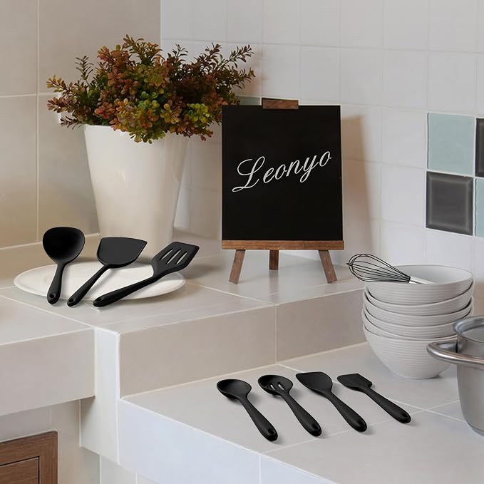 Silicone Cooking Utensils Set of 10, Leonyo Black Kitchen Utensils Set - Image 8
