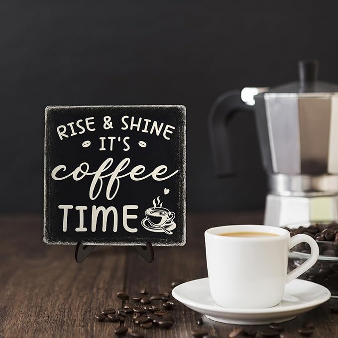 Farmhouse Coffee Bar Sign, Rise & Shine It's Coffee Time Desk Wooden Sign - Image 5