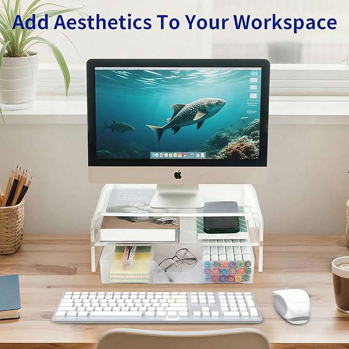 OPNICE Acrylic Clear Desk Organizers and Accessories, 2-Tier Computer Monitor - Image 6
