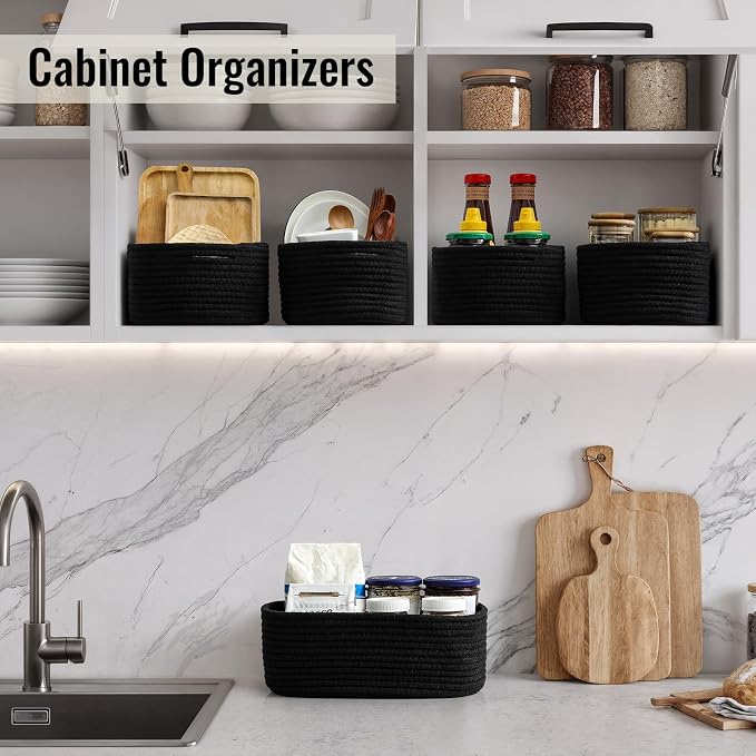 8 Pack Small Storage Baskets for Organizing, Woven Rope Bins for Bathroom - Image 3